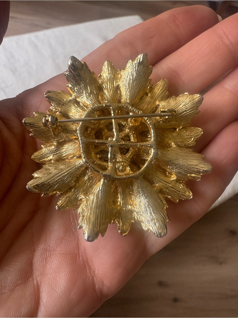 Gold-Tone Floral Rhinestone Brooch - Picture 7 of 7